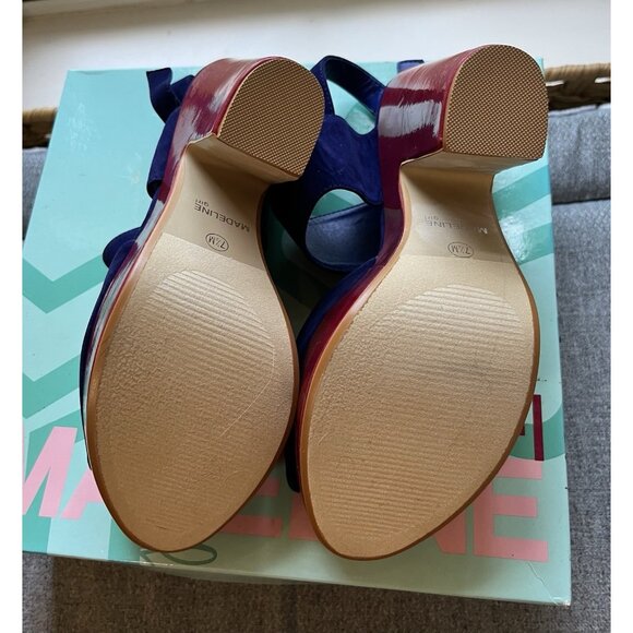 Madeline Girl WOMENS 7.5 Platform Twiggy Sandals Blue Velvet 70s Mod Retro Disco - Picture 10 of 16